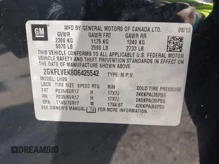 2013 GMC Terrain SLT with VIN 2GKFLVEK8D6425542, listed as a IAAI auction lot 41899101 with 177,378 mi miles and . Bid and sale history available at carsss.com. Image 9.