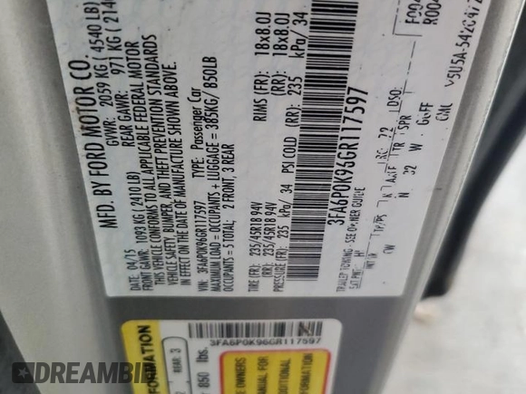 2016 Ford Fusion Titanium z VIN 3FA6P0K96GR117597, wystawiony jako Copart lot #62072525 z przebiegiem Nie podano mil oraz Czysty tytuł • Clean title. Historia ofert i sprzedaży dostępna na DreamBid. Obrazek 12.