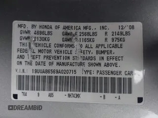 2009 Acura TL Tech with VIN 19UUA86569A020715, listed as a IAAI auction lot 41521211 with 179,977 mi miles. Bid and sale history available at carsss.com. Image 9.