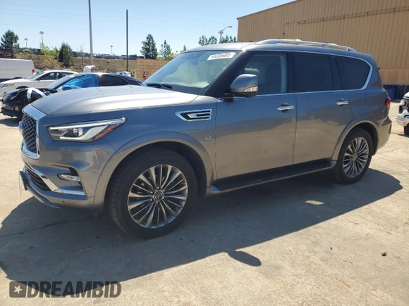 2019 Infiniti QX80 Luxe z VIN JN8AZ2NC4K9460161, wystawiony jako Copart lot #53335685 z przebiegiem 77 475 mil mil oraz Szkoda całkowita • Salvage title. Historia ofert i sprzedaży dostępna na DreamBid. Obrazek 1.
