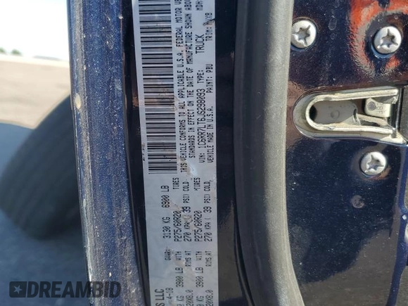 2018 Ram 1500 Big Horn with VIN 1C6RR7LT6JS298093, listed as a Copart auction lot 57454835 with 57,638 mi miles and Salvage title. Bid and sale history available at DreamBid. Image 12.