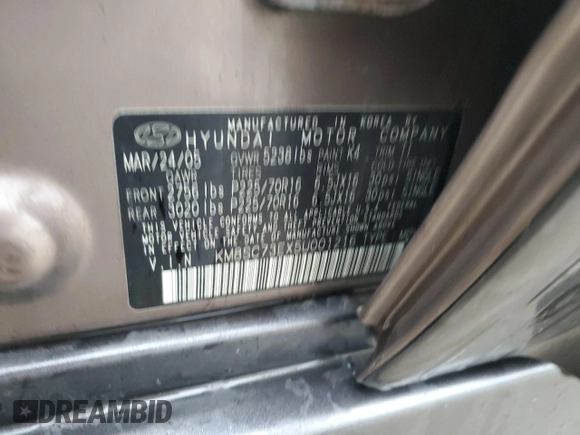 2005 Hyundai Santa Fe GLS with VIN KM8SC73EX5U001216, listed as a Copart auction lot 72630284 with 0 mi miles and Salvage Title. Bid and sale history available at carsss.com. Image 14.