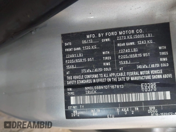 2013 Ford Transit Connect XLT with VIN NM0LS6BN1DT167813, listed as a IAAI auction lot 42768038 with 284,915 mi miles and . Bid and sale history available at DreamBid. Image 9.