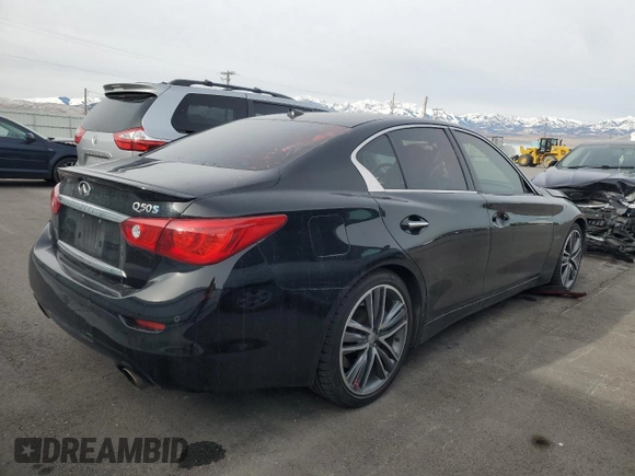 2014 Infiniti Q50 Hybrid Sport with VIN JN1AV7AP9EM690795, listed as a Copart auction lot 45060535 with 100,537 mi miles and Salvage Title. Bid and sale history available at carsss.com. Image 3.