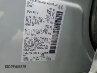 2023 Nissan Murano SV z VIN 5N1AZ2BS0PC109888, wystawiony jako Copart lot #55634775 z przebiegiem 16 510 mil mil oraz Szkoda całkowita • Salvage title. Historia ofert i sprzedaży dostępna na DreamBid. Obrazek 13.