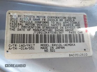1996 Toyota Camry DX with VIN JT2BG12K4T0381387, listed as a IAAI auction lot 41866017 with 177,198 mi miles. Bid and sale history available at carsss.com. Image 9.