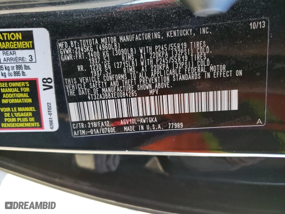 2014 Toyota Venza LE with VIN 4T3ZA3BBXEU084285, listed as a Copart auction lot 49009545 with 182,500 mi miles and Clean Title. Bid and sale history available at carsss.com. Image 14.