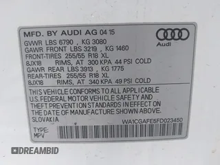 2015 Audi Q7 Premium with VIN WA1CGAFE5FD023450, listed as a IAAI auction lot 41759897 with 89,512 mi miles and . Bid and sale history available at DreamBid. Image 9.