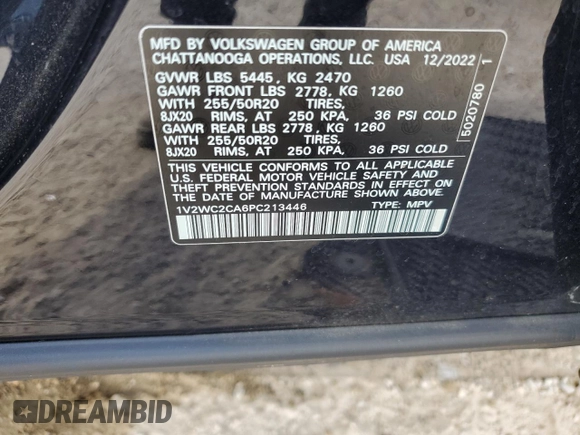 2023 Volkswagen Atlas SE z VIN 1V2WC2CA6PC213446, wystawiony jako Copart lot #78654414 z przebiegiem 49 244 mil mil oraz Szkoda całkowita • Salvage title. Historia ofert i sprzedaży dostępna na DreamBid. Obrazek 15.