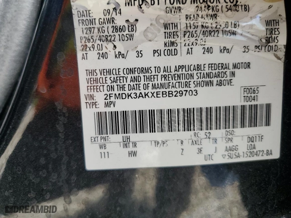 2014 Ford Edge Sport with VIN 2FMDK3AKXEBB29703, listed as a Copart auction lot 50246015 with 165,960 mi miles and Salvage Title. Bid and sale history available at carsss.com. Image 14.