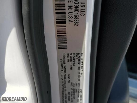 2022 Dodge Durango SXT with VIN 1C4RDHAG9NC158882, listed as a Copart auction lot 75905614 with 52,636 mi miles and Salvage Title. Bid and sale history available at carsss.com. Image 13.
