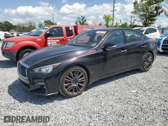 2023 Infiniti Q50 Red Sport 400 with VIN JN1FV7DP8PM570247, listed as a Copart auction lot 51143775 with 8,919 mi miles and Clean Title. Bid and sale history available at DreamBid. Image 1.