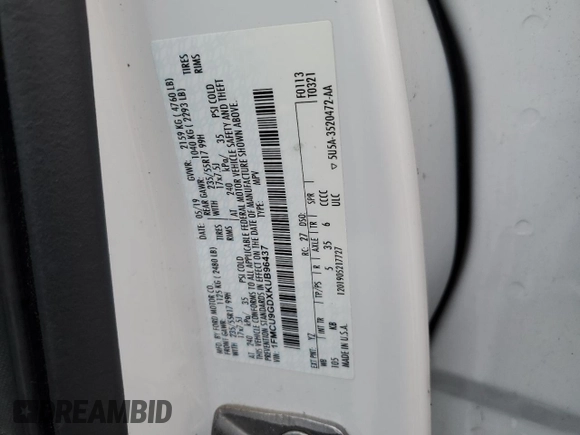 2019 Ford Escape SE with VIN 1FMCU9GDXKUB96437, listed as a Copart auction lot 81460644 with 145,466 mi miles and Clean Title. Bid and sale history available at carsss.com. Image 13.
