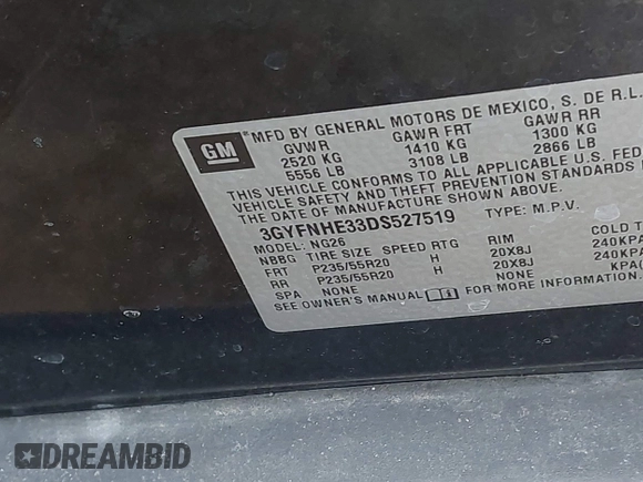 2013 Cadillac SRX Performance Collection with VIN 3GYFNHE33DS527519, listed as a IAAI auction lot 41652822 with 201,580 mi miles. Bid and sale history available at carsss.com. Image 9.