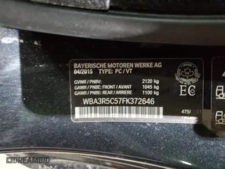 2015 BMW 4 Series 435i xDrive with VIN WBA3R5C57FK372646, listed as a Copart auction lot 84455784 with 0 mi miles and Salvage Title. Bid and sale history available at carsss.com. Image 13.