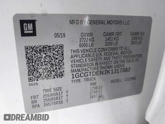 2019 Chevrolet Colorado 4WD Z71 z VIN 1GCGTDEN3K1317883, wystawiony jako IAAI lot #41439010 z przebiegiem 34 306 mil mil oraz . Historia ofert i sprzedaży dostępna na DreamBid. Obrazek 9.