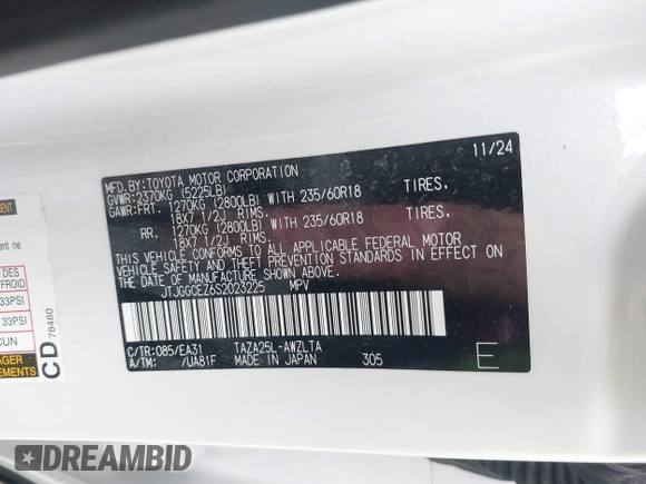 2025 Lexus NX 350 Premium with VIN JTJGGCEZ6S2023225, listed as a IAAI auction lot 42385139 with 1,590 mi miles and . Bid and sale history available at DreamBid. Image 9.