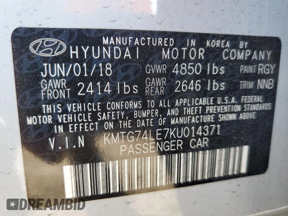 2019 Genesis G70 Advanced with VIN KMTG74LE7KU014371, listed as a Copart auction lot 49051635 with 86,418 mi miles and Non Repairable. Bid and sale history available at DreamBid. Image 12.