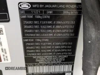 2022 Land Rover Range Rover Sport SVR with VIN SALWZ2RE2NA220101, listed as a Copart auction lot 54006325 with 24,809 mi miles and Salvage title. Bid and sale history available at DreamBid. Image 14.
