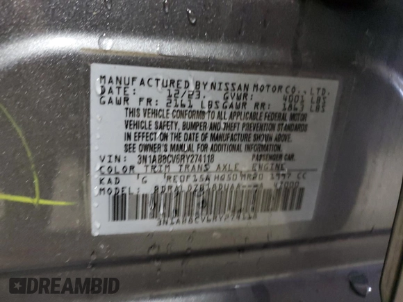 2024 Nissan Sentra SV with VIN 3N1AB8CV6RY274118, listed as a Copart auction lot 52124285 with 34,370 mi miles and Salvage Title. Bid and sale history available at carsss.com. Image 14.