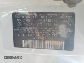 2012 Hyundai Veloster w/Gray Int with VIN KMHTC6AD2CU074277, listed as a Copart auction lot 44045205 with 180,489 mi miles and Salvage title. Bid and sale history available at DreamBid. Image 14.