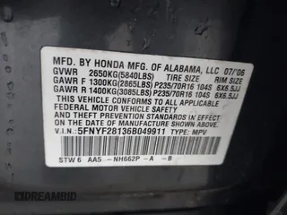 2006 Honda Pilot LX z VIN 5FNYF28136B049911, wystawiony jako IAAI lot #41463064 z przebiegiem 233 734 mil mil oraz . Historia ofert i sprzedaży dostępna na DreamBid. Obrazek 9.