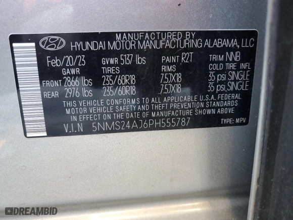 2023 Hyundai Santa Fe SEL with VIN 5NMS24AJ6PH555787, listed as a Copart auction lot 49967035 with 43,406 mi miles and Non Repairable. Bid and sale history available at carsss.com. Image 13.