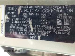 2013 Kia Soul + z VIN KNDJT2A6XD7486937, wystawiony jako IAAI lot #42087302 z przebiegiem 296 951 mil mil oraz . Historia ofert i sprzedaży dostępna na DreamBid. Obrazek 9.