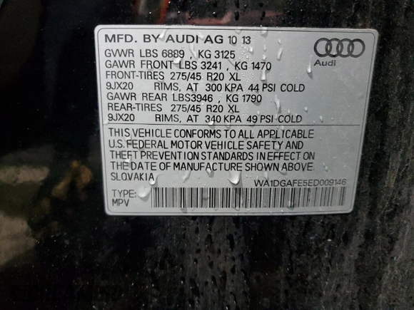 2014 Audi Q7 3.0T S line Prestige with VIN WA1DGAFE5ED009146, listed as a Copart auction lot 50898925 with 180,306 mi miles and Salvage Title. Bid and sale history available at carsss.com. Image 13.