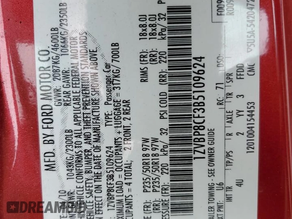 2011 Ford Mustang GT with VIN 1ZVBP8CF3B5109624, listed as a Copart auction lot 56371245 with 130,262 mi miles and Salvage title. Bid and sale history available at DreamBid. Image 12.