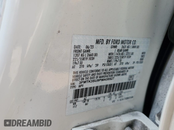 2023 Ford Mustang Mach-E Premium with VIN 3FMTK3SU9PMA58927, listed as a Copart auction lot 52520305 with 11,495 mi miles and Salvage title. Bid and sale history available at DreamBid. Image 12.