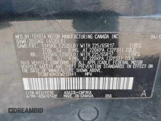 2012 Toyota RAV4 with VIN 2T3BF4DV2CW212841, listed as a IAAI auction lot 41744642 with 203,382 mi miles. Bid and sale history available at carsss.com. Image 9.