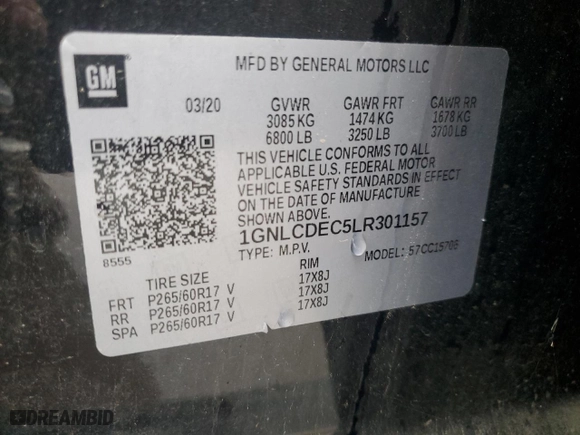2020 Chevrolet Tahoe Commercial with VIN 1GNLCDEC5LR301157, listed as a Copart auction lot 82920264 with 66,041 mi miles and Salvage Title. Bid and sale history available at carsss.com. Image 12.