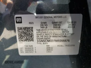 2021 Chevrolet Tahoe LT with VIN 1GNSCNKD7MR355575, listed as a Copart auction lot 53296505 with 91,928 mi miles and Salvage title. Bid and sale history available at DreamBid. Image 13.
