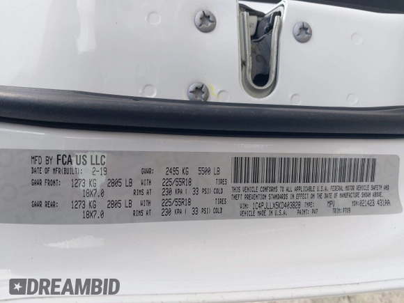 2019 Jeep Cherokee Latitude Plus with VIN 1C4PJLLX5KD403828, listed as a IAAI auction lot 41694076 with 85,718 mi miles and . Bid and sale history available at DreamBid. Image 9.