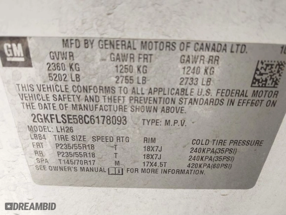 2012 GMC Terrain SLE-2 with VIN 2GKFLSE58C6178093, listed as a IAAI auction lot 41533718 with 171,701 mi miles. Bid and sale history available at carsss.com. Image 9.