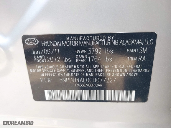 2012 Hyundai Elantra GLS with VIN 5NPDH4AE0CH077227, listed as a IAAI auction lot 41779353 with 112,750 mi miles. Bid and sale history available at carsss.com. Image 9.