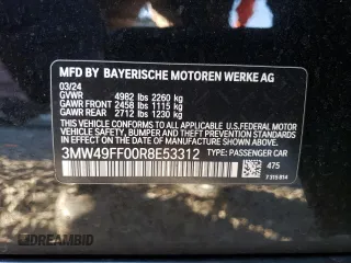 2024 BMW 3 Series M340i xDrive with VIN 3MW49FF00R8E53312, listed as a Copart auction lot 87704185 with 0 mi miles and Salvage Title. Bid and sale history available at carsss.com. Image 13.