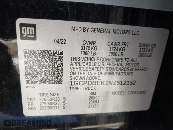 2022 Chevrolet Silverado 1500 Custom with VIN 1GCPDBEK1NZ512152, listed as a IAAI auction lot 41381103 with 49,865 mi miles. Bid and sale history available at carsss.com. Image 9.
