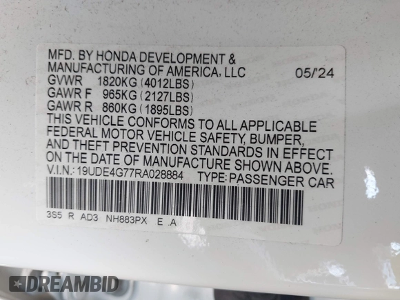2024 Acura Integra Technology with VIN 19UDE4G77RA028884, listed as a IAAI auction lot 42444091 with 18,600 mi miles and . Bid and sale history available at DreamBid. Image 9.