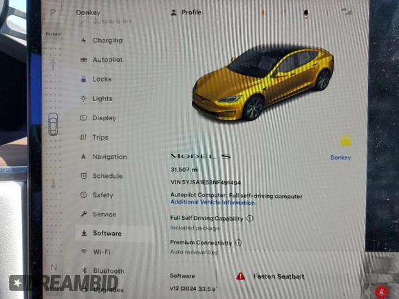 2022 Tesla Model S z VIN 5YJSA1E53NF491494, wystawiony jako Copart lot #56483015 z przebiegiem 31 507 mil mil oraz Szkoda całkowita • Salvage title. Historia ofert i sprzedaży dostępna na DreamBid. Obrazek 9.