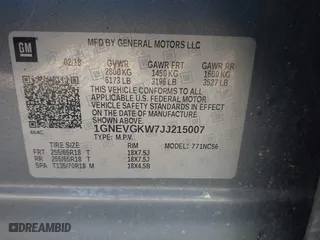 2018 Chevrolet Traverse LT Cloth with VIN 1GNEVGKW7JJ215007, listed as a IAAI auction lot 41848551 with 108,467 mi miles. Bid and sale history available at carsss.com. Image 9.