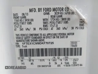 2013 Ford F-150 XL with VIN 1FTEX1CM9DKF70725, listed as a IAAI auction lot 42359320 with 227,910 mi miles and . Bid and sale history available at DreamBid. Image 9.