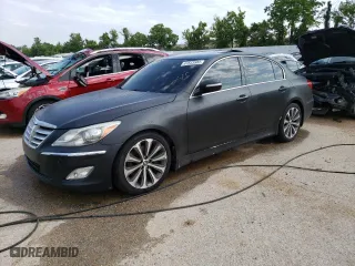 2014 Hyundai Genesis 5.0L R-Spec with VIN KMHGC4DH1EU265213, listed as a Copart auction lot 61543503 with 76,661 mi miles and Salvage Title. Bid and sale history available at carsss.com. Image 1.
