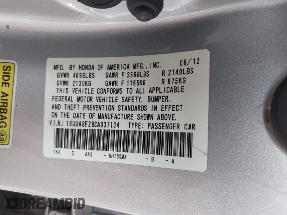 2012 Acura TL Auto z VIN 19UUA8F29CA037134, wystawiony jako IAAI lot #42056730 z przebiegiem 210 645 mil mil oraz . Historia ofert i sprzedaży dostępna na DreamBid. Obrazek 9.