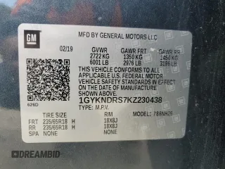 2019 Cadillac XT5 Luxury AWD z VIN 1GYKNDRS7KZ230438, wystawiony jako Copart lot #52948985 z przebiegiem Nie podano mil oraz Szkoda całkowita • Salvage title. Historia ofert i sprzedaży dostępna na DreamBid. Obrazek 12.