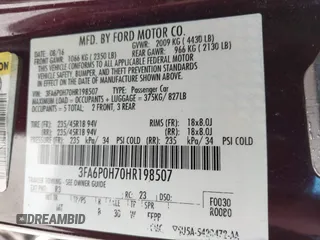 2017 Ford Fusion SE z VIN 3FA6P0H70HR198507, wystawiony jako IAAI lot #42033338 z przebiegiem 94 363 mil mil oraz . Historia ofert i sprzedaży dostępna na DreamBid. Obrazek 9.