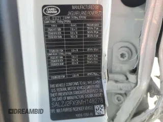 2021 Land Rover Range Rover Evoque S z VIN SALZJ2FX9MH148278, wystawiony jako Copart lot #88228395 z przebiegiem 54 824 mil mil oraz Szkoda całkowita • Salvage title. Historia ofert i sprzedaży dostępna na DreamBid. Obrazek 13.