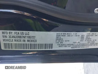 2022 Jeep Compass Latitude with VIN 3C4NJDBB7NT195727, listed as a IAAI auction lot 41693643 with 33,413 mi miles and . Bid and sale history available at DreamBid. Image 9.