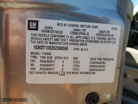 2005 GMC Envoy SLE with VIN 1GKDT13S352368586, listed as a Copart auction lot 47045245 with 211,296 mi miles and Salvage Title. Bid and sale history available at carsss.com. Image 15.